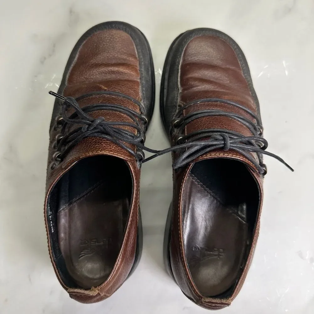 Dansko Janika Oxford Lace Up Shoes, Brown Leather Comfort Slip Ons, Women 7.5-8
